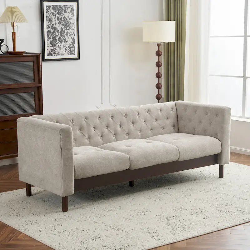 - Modern Upholstered 3-Seater Tufted Sofa Couch for Living Room