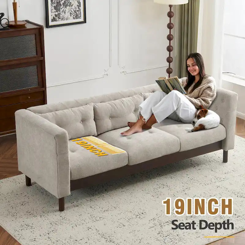 - Modern Upholstered 3-Seater Tufted Sofa Couch for Living Room