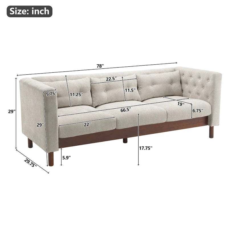 - Modern Upholstered 3-Seater Tufted Sofa Couch for Living Room
