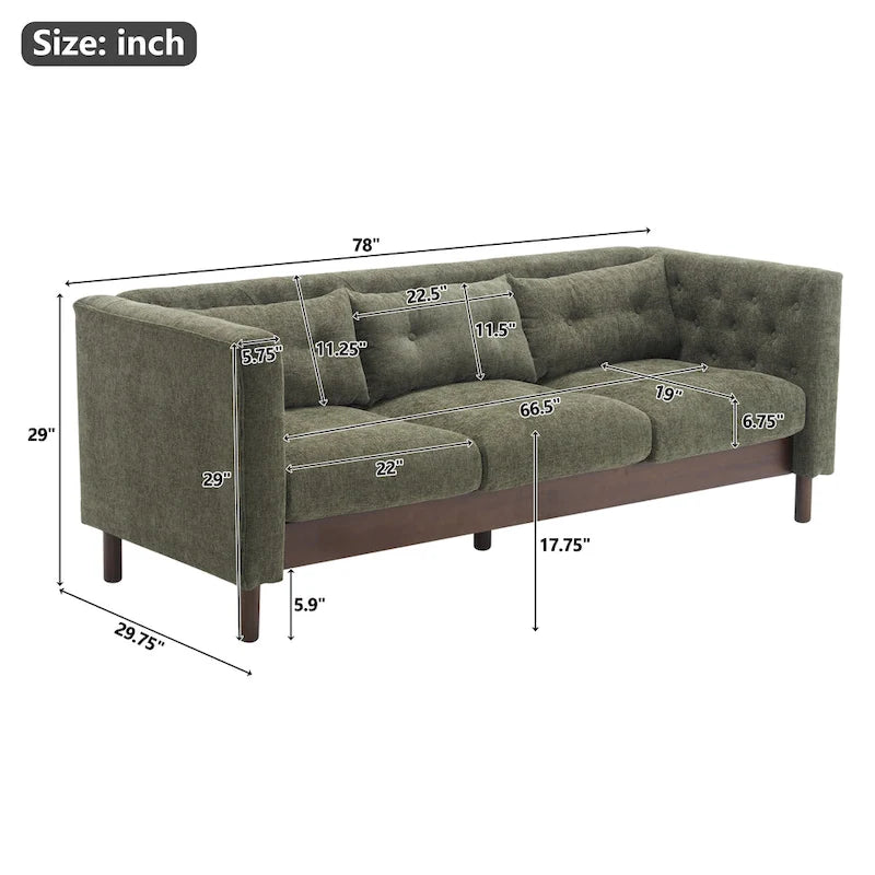 - Modern Upholstered 3-Seater Tufted Sofa Couch for Living Room