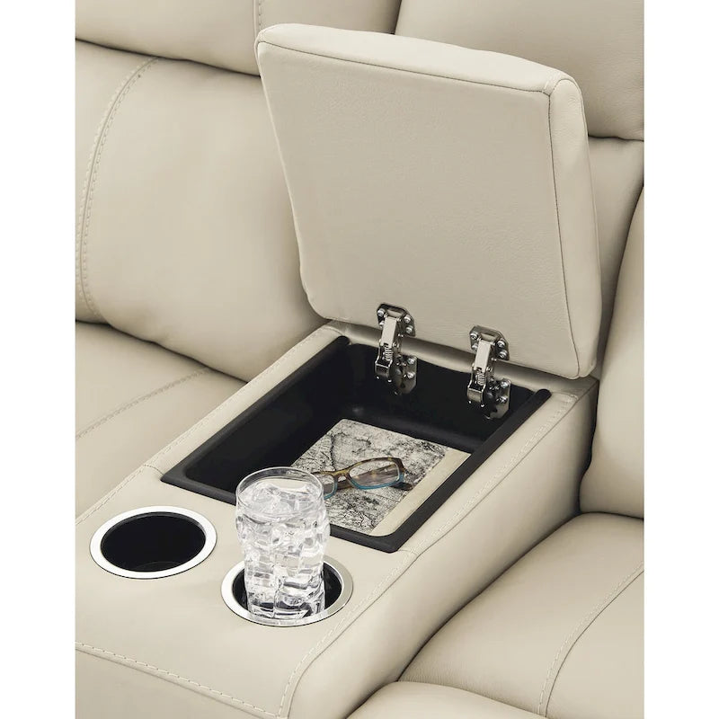 Beige Electric Recliner Sofa With Console - 76 Inches Wide X 42 Inches Deep X 40 Inches High