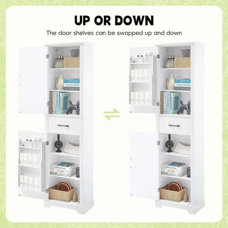 Freestanding Bathroom Cabinet with 2 Doors, Adjustable Shelves & Door Storage ,Tall Bathroom Organizer