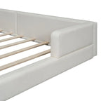 Upholstered Platform Bed with 2 Bulit-in Reading Lights, Queen Size PU Bed Frame Floor Bed with Button Tufted Design Headboard