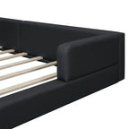 Upholstered Platform Bed with 2 Bulit-in Reading Lights, Queen Size PU Bed Frame Floor Bed with Button Tufted Design Headboard