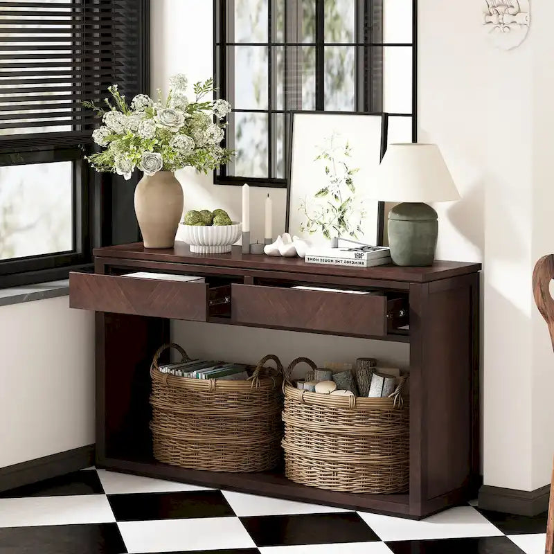 55 Rustic Wooden Entryway Console Table(Espresso)