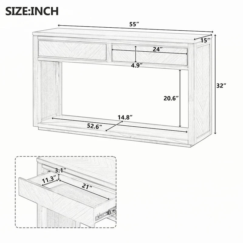 55 Rustic Wooden Entryway Console Table(Espresso)