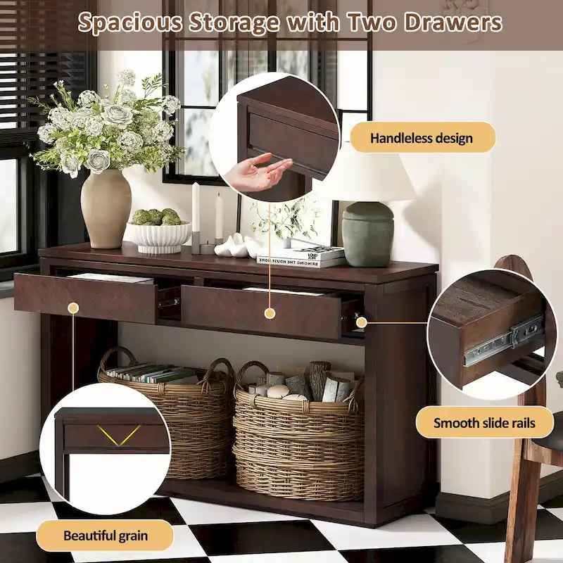 55 Rustic Wooden Entryway Console Table(Espresso)