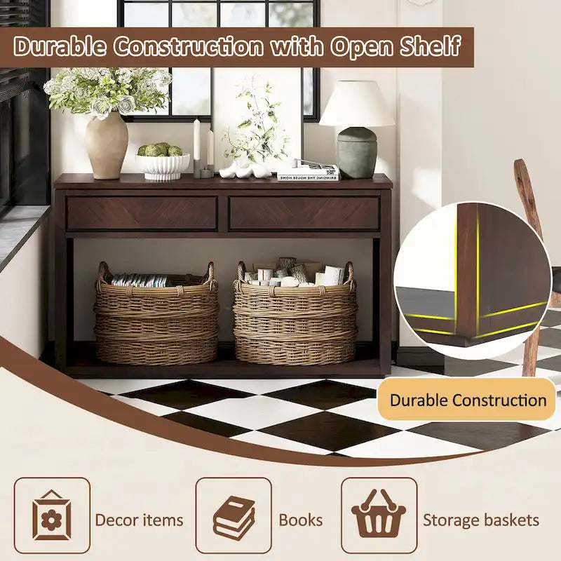 55 Rustic Wooden Entryway Console Table(Espresso)