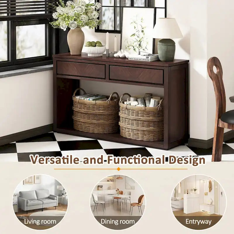 55 Rustic Wooden Entryway Console Table(Espresso)