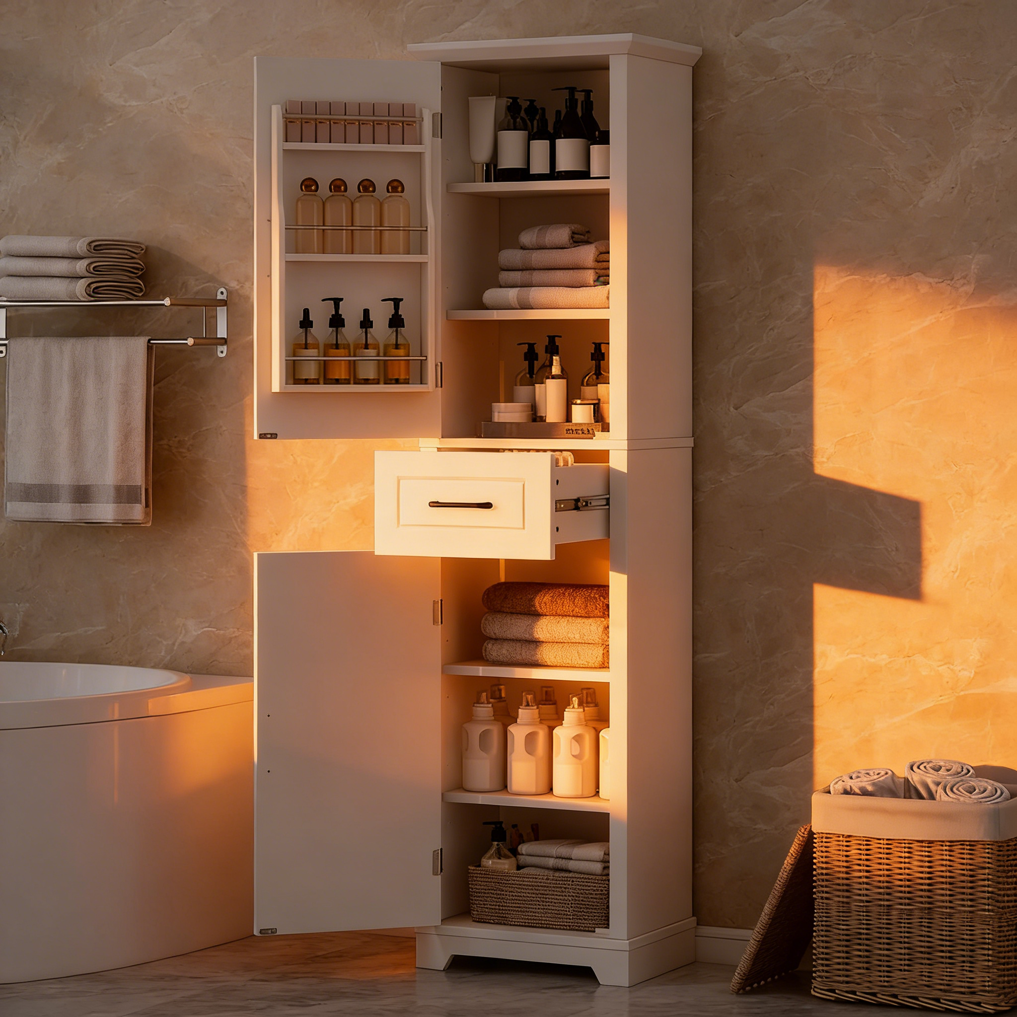 Freestanding Bathroom Cabinet with 2 Doors, Adjustable Shelves & Door Storage ,Tall Bathroom Organizer