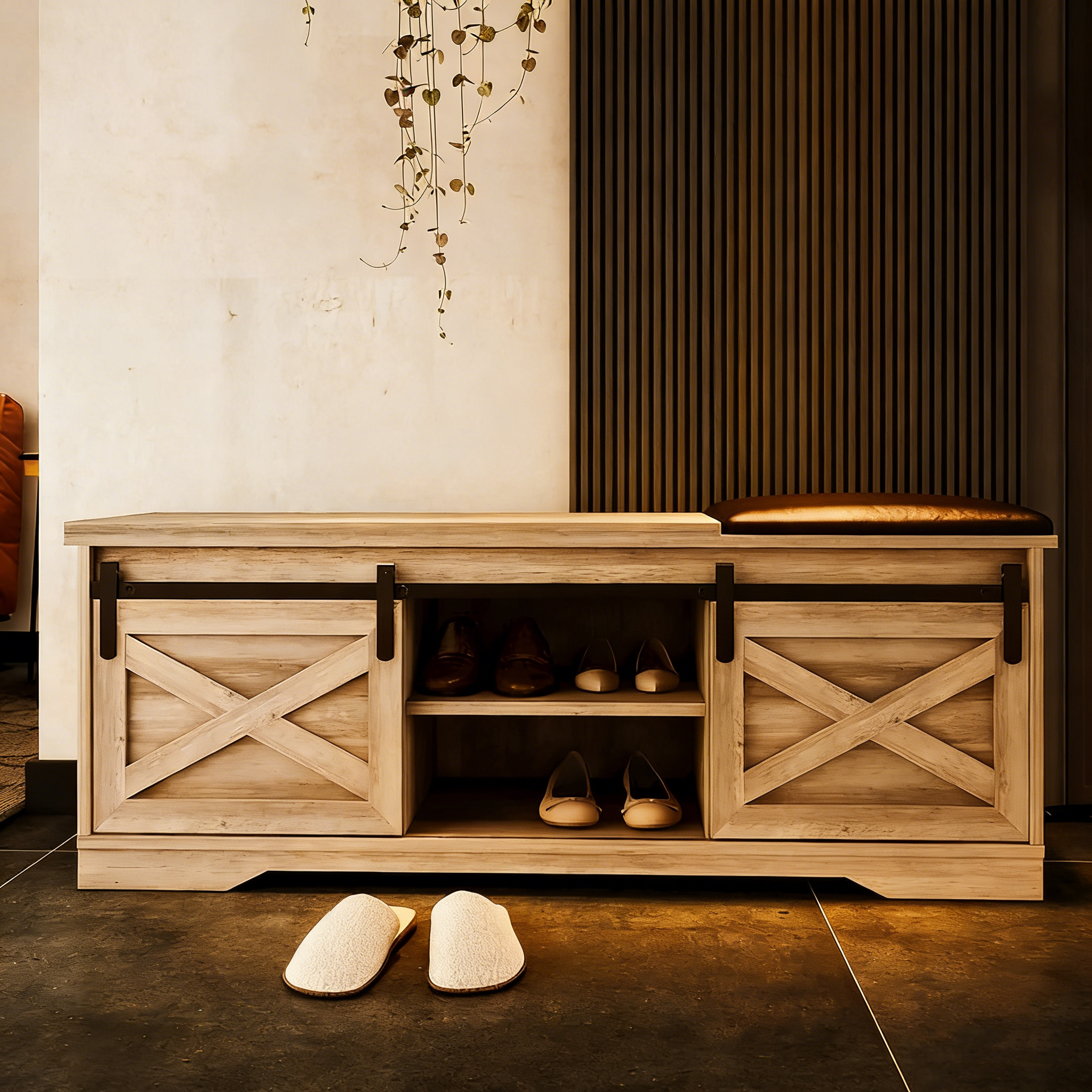 Farmhouse Bench Entryway with Cushion -47 Inch