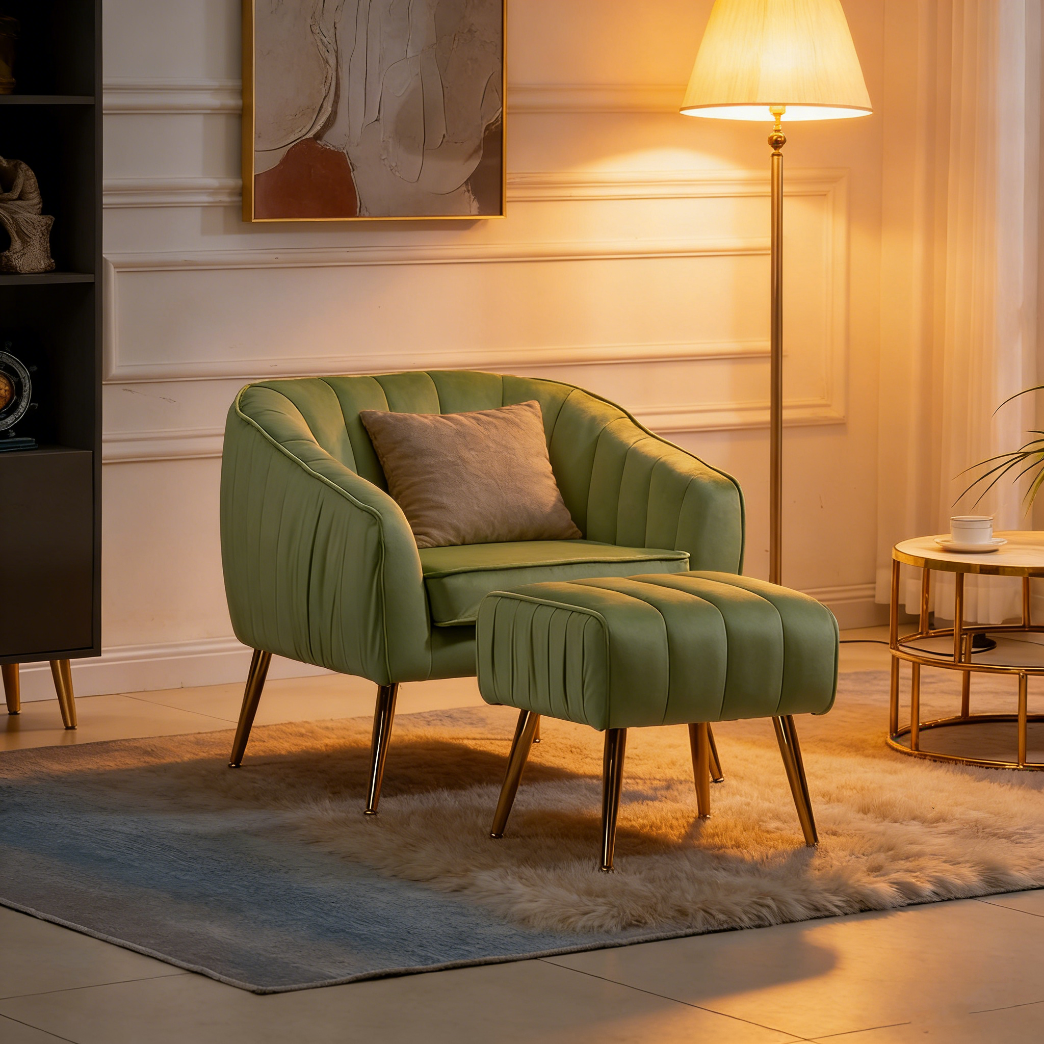 UpholStered ArmChair with Footstool