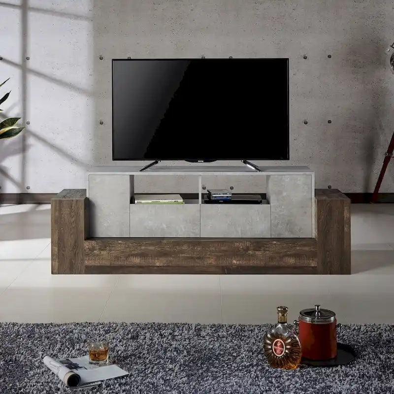 Geso Industrial Oak and Light Grey 71-inch 4-Shelf TV Console by 