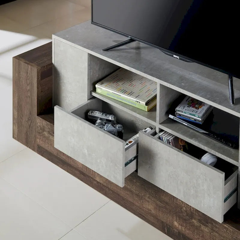 71-Inch 4-Tier Tv Cabinet In Industrial Oak And Light Gray