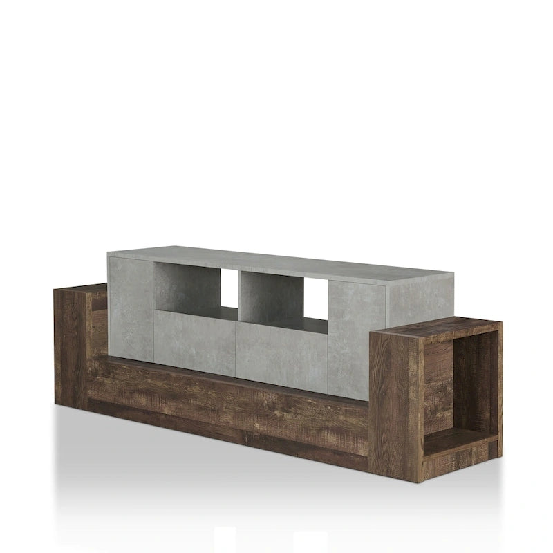 71-Inch 4-Tier Tv Cabinet In Industrial Oak And Light Gray