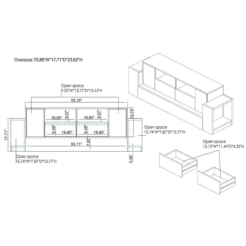 71-Inch 4-Tier Tv Cabinet In Industrial Oak And Light Gray