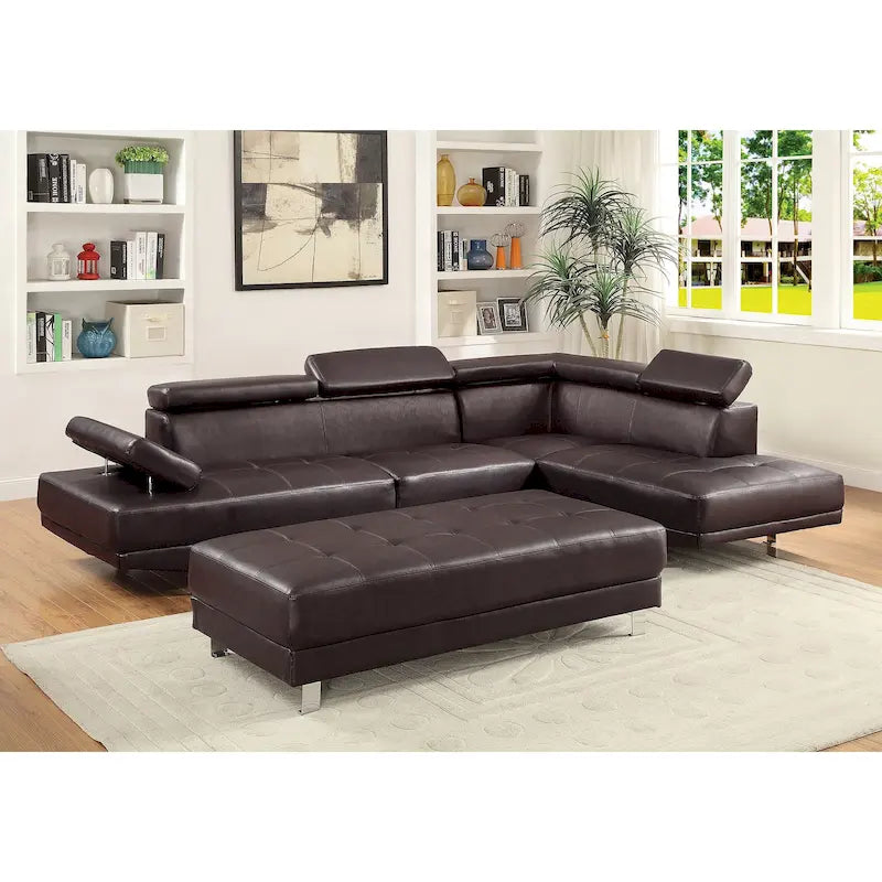 109 in. W 2-piece Faux Leather L Shape Sectional Sofa - 76L x 109W x 28H