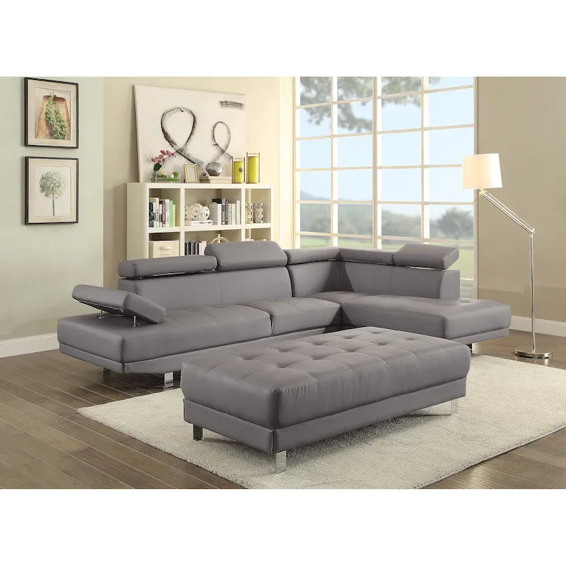 109 in. W 2-piece Faux Leather L Shape Sectional Sofa - 76L x 109W x 28H