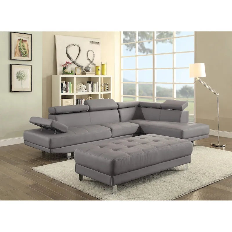 109 in. W 2-piece Faux Leather L Shape Sectional Sofa - 76L x 109W x 28H