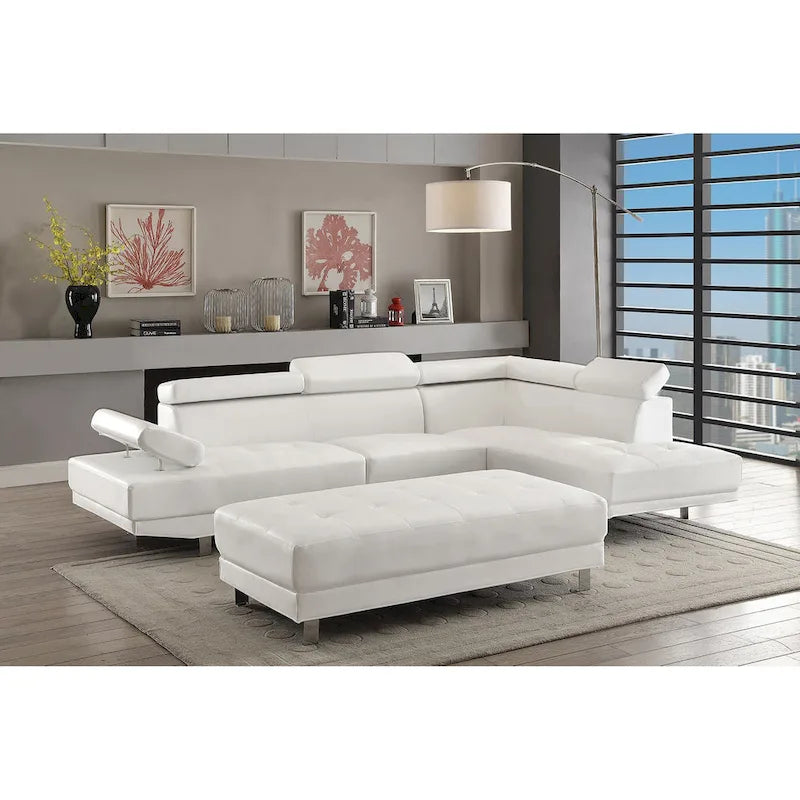 109 in. W 2-piece Faux Leather L Shape Sectional Sofa - 76L x 109W x 28H
