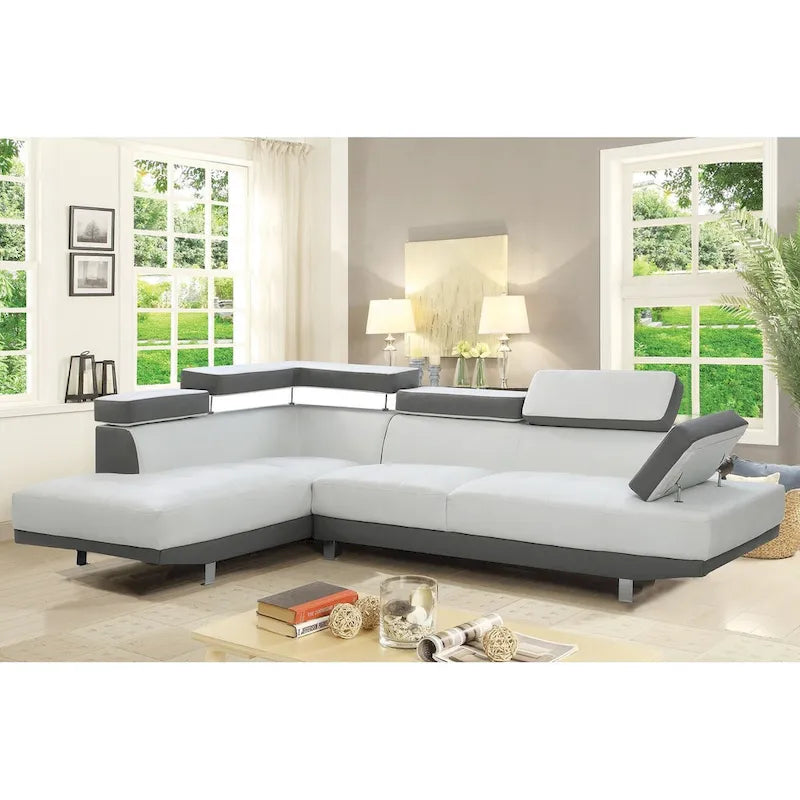 109 in. W 2-piece Faux Leather L Shape Sectional Sofa - 76L x 109W x 28H
