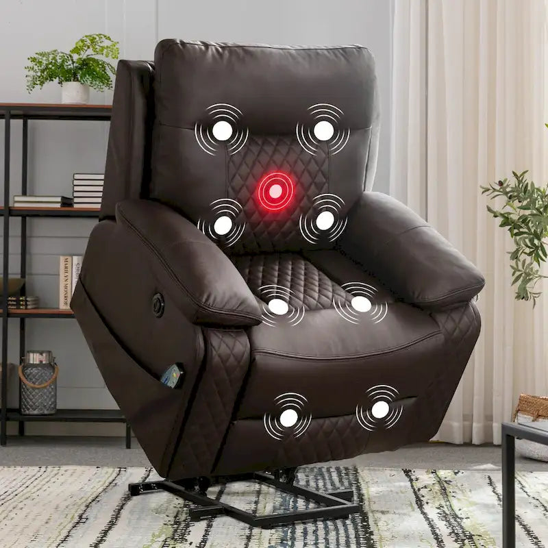 Modern Leather Power Reclining Heated Massage Chair for Elderly