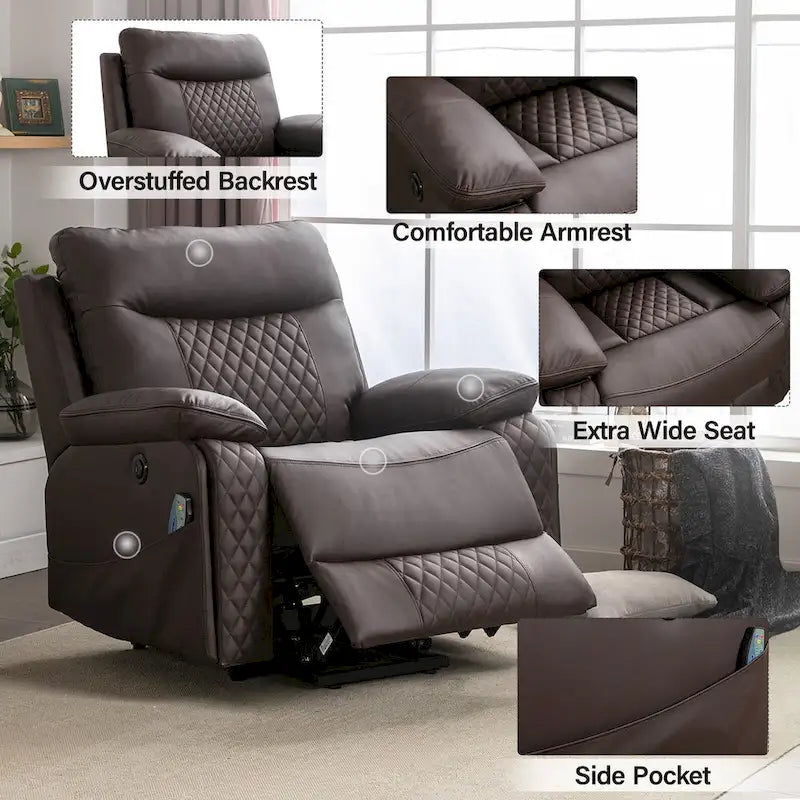 Modern Leather Power Reclining Heated Massage Chair for Elderly