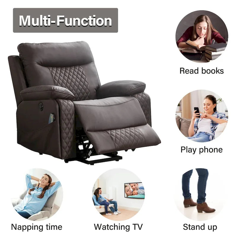 Modern Leather Power Reclining Heated Massage Chair for Elderly