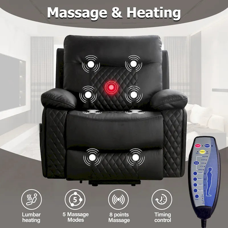 Modern Leather Power Reclining Heated Massage Chair for Elderly