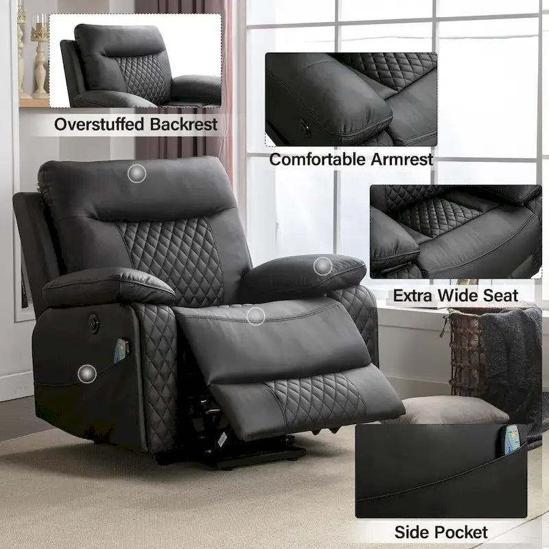 Modern Leather Power Reclining Heated Massage Chair for Elderly