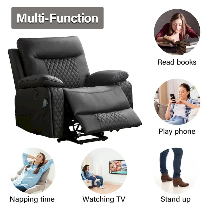 Modern Leather Power Reclining Heated Massage Chair for Elderly