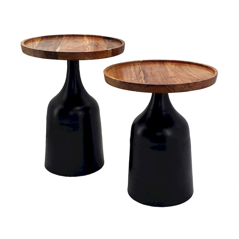 Small Tables Made Of Acacia Wood And Aluminum - A Set Of Two
