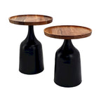 Small Tables Made Of Acacia Wood And Aluminum - A Set Of Two