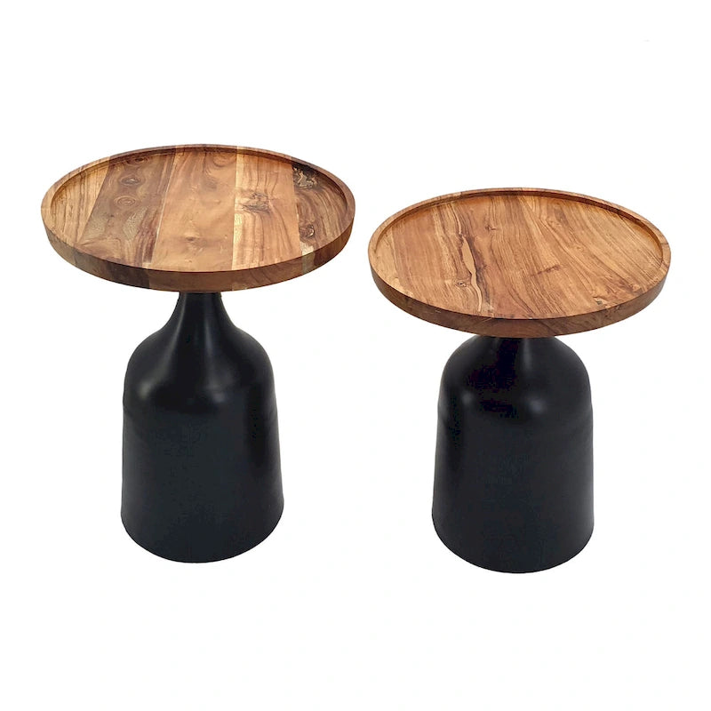 Small Tables Made Of Acacia Wood And Aluminum - A Set Of Two