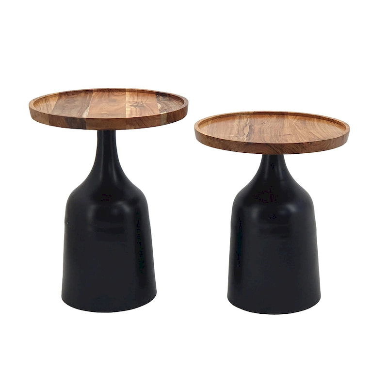 Small Tables Made Of Acacia Wood And Aluminum - A Set Of Two