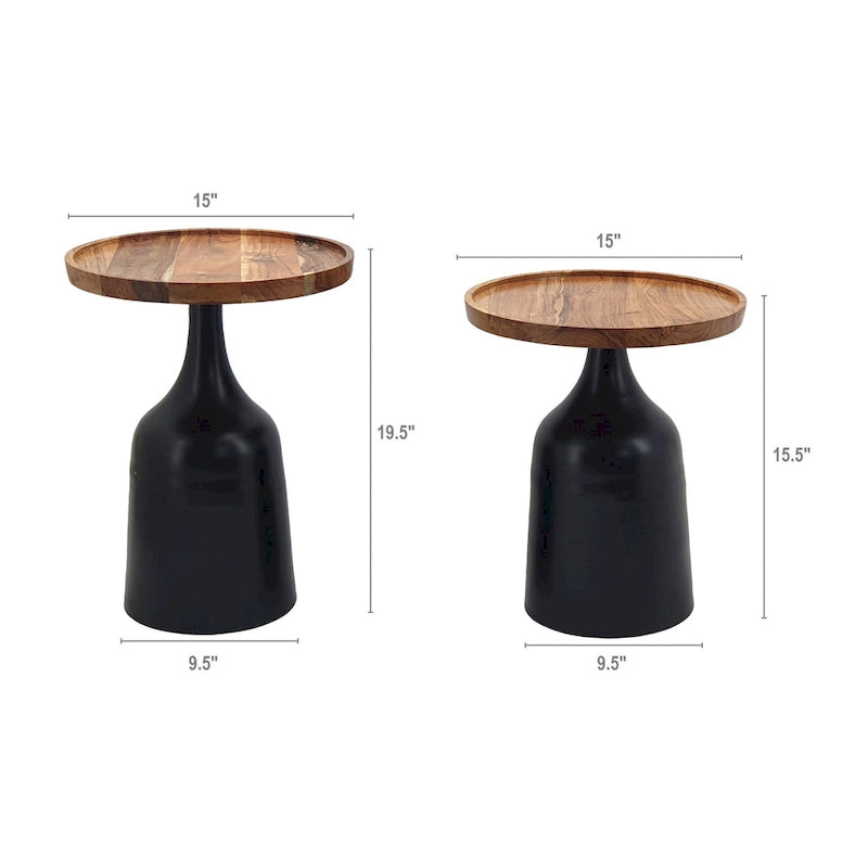 Small Tables Made Of Acacia Wood And Aluminum - A Set Of Two