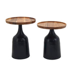 Small Tables Made Of Acacia Wood And Aluminum - A Set Of Two