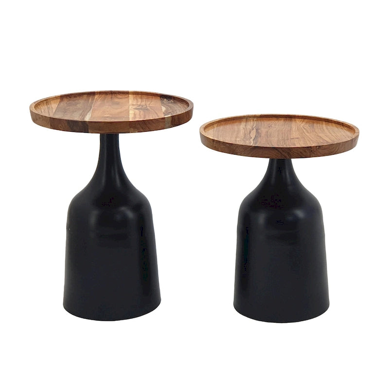 Small Tables Made Of Acacia Wood And Aluminum - A Set Of Two