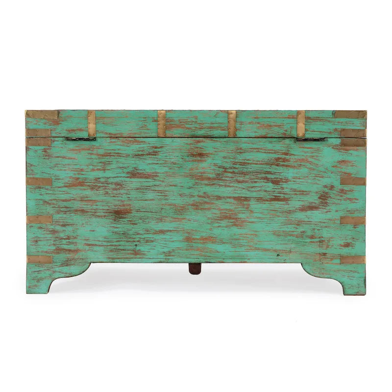 Nador Hand-Painted Brass Inlay Storage Trunk Coffee Table