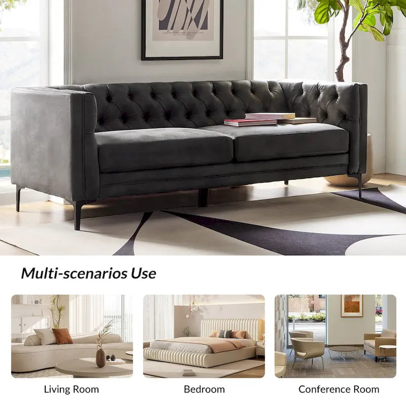 84 Classic Square Armchair With Buttoned Tufted Backrest