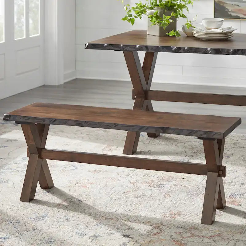 Solid Wood Bench With Log Edges