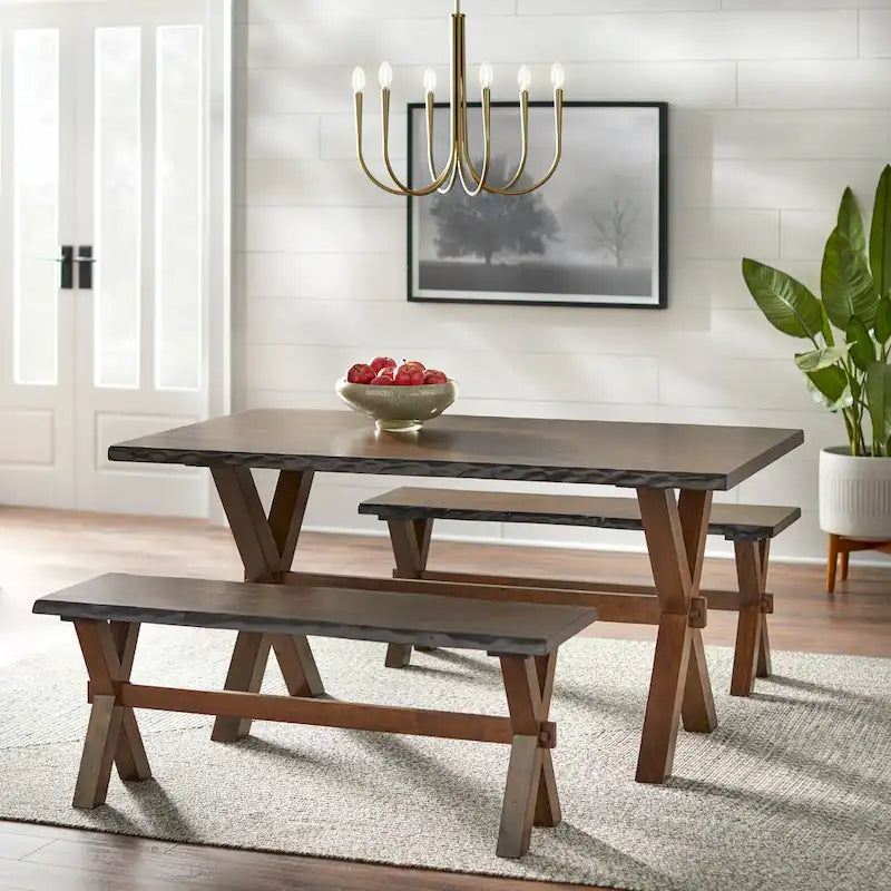 Solid Wood Bench With Log Edges