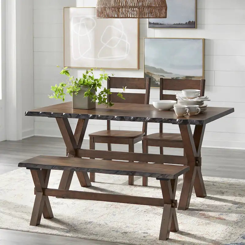 Solid Wood Bench With Log Edges
