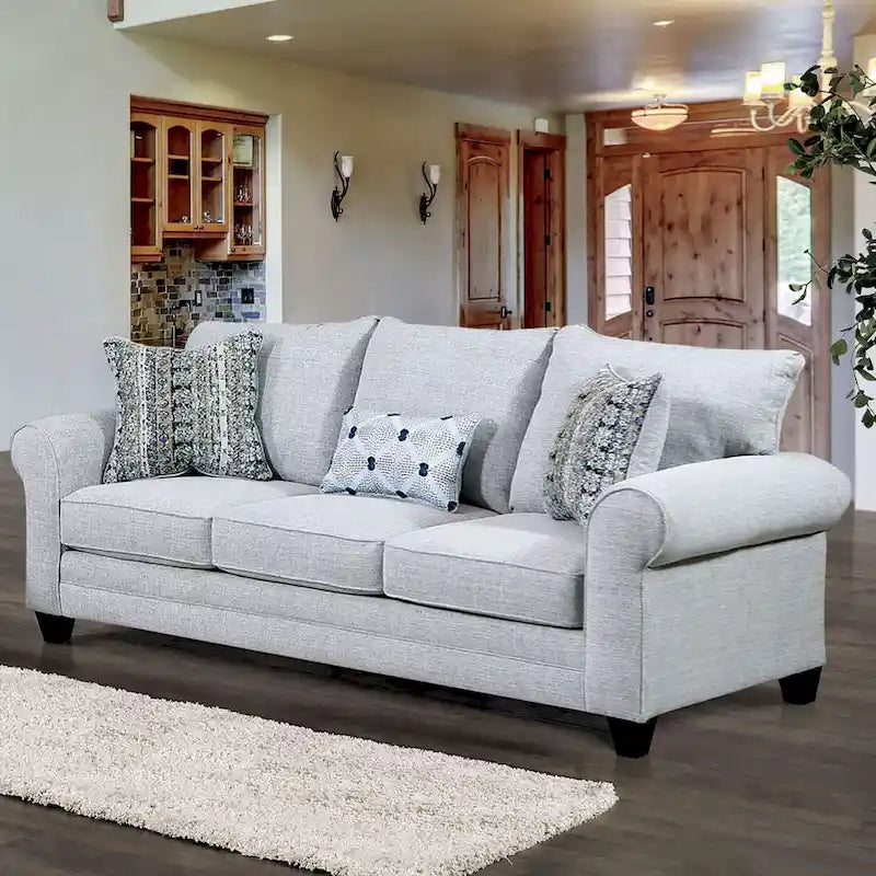 Nolinas Transitional Grey Fabric Upholstered Rolled Arms Sofa by 