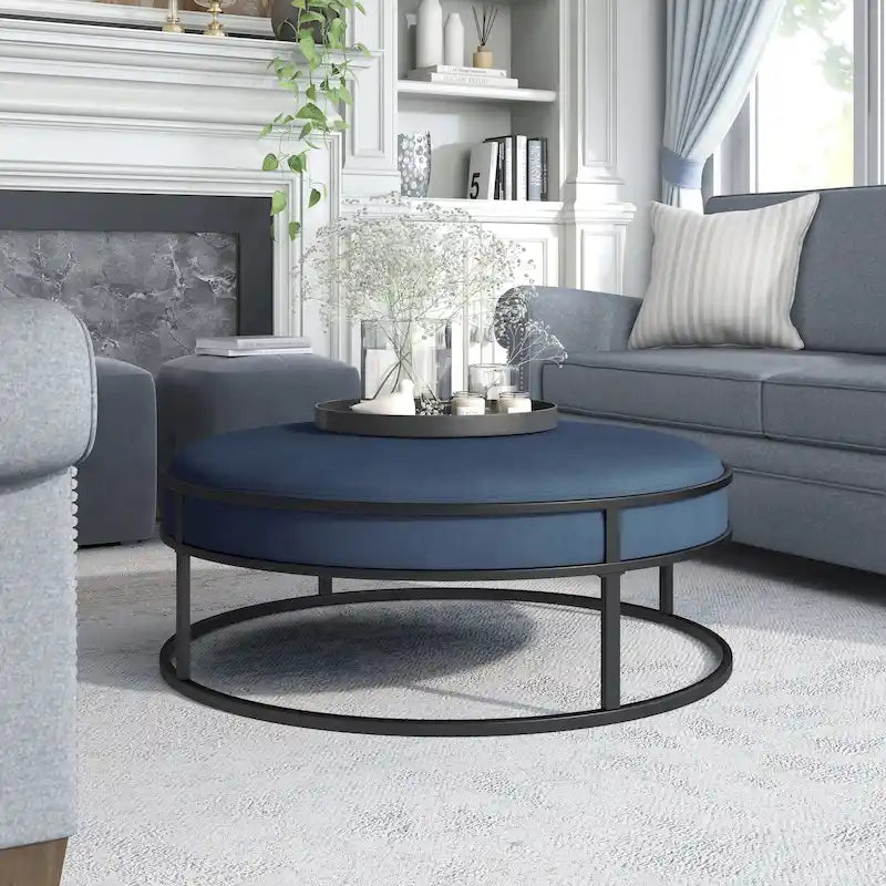 Modern Round Fabric Footstool With Cushion