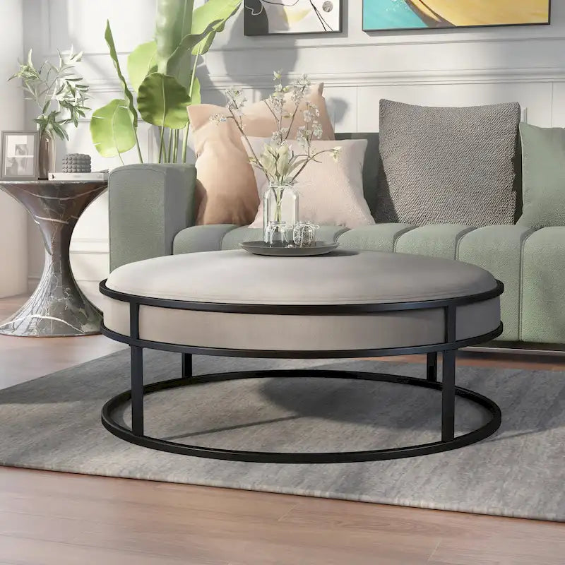 Modern Round Fabric Footstool With Cushion