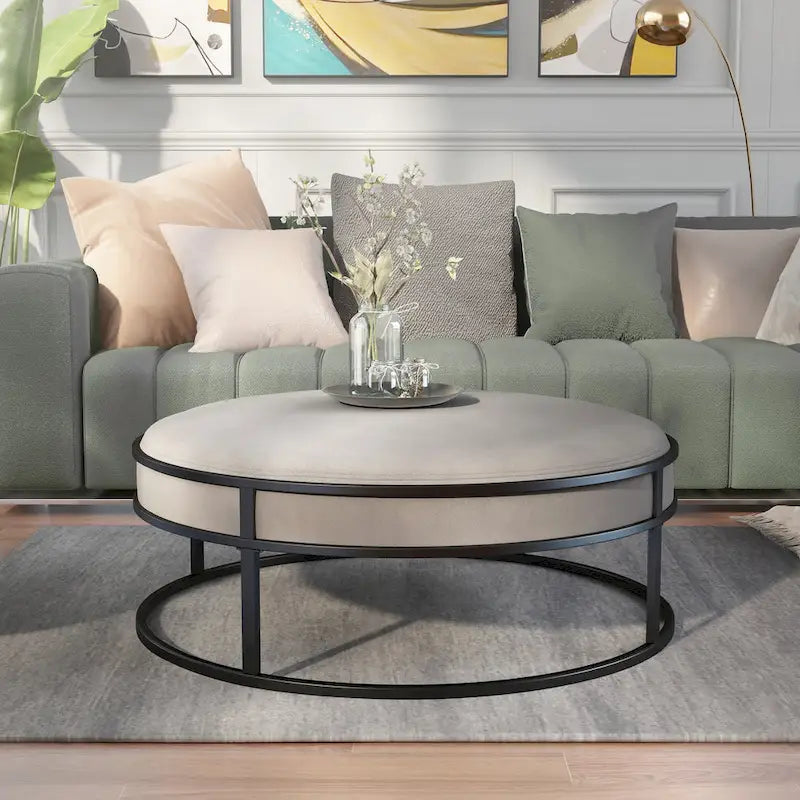 Modern Round Fabric Footstool With Cushion