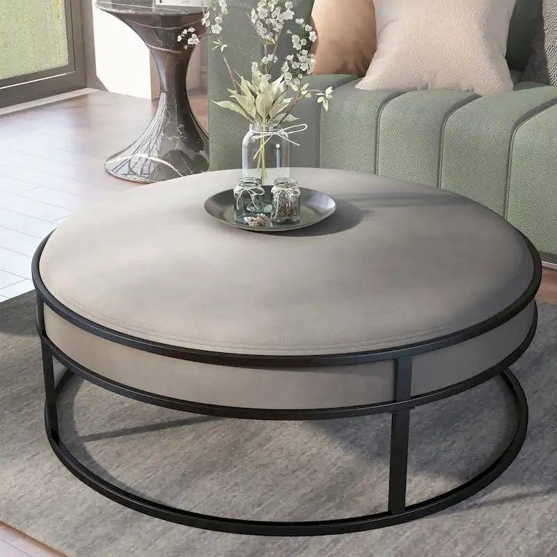 Modern Round Fabric Footstool With Cushion