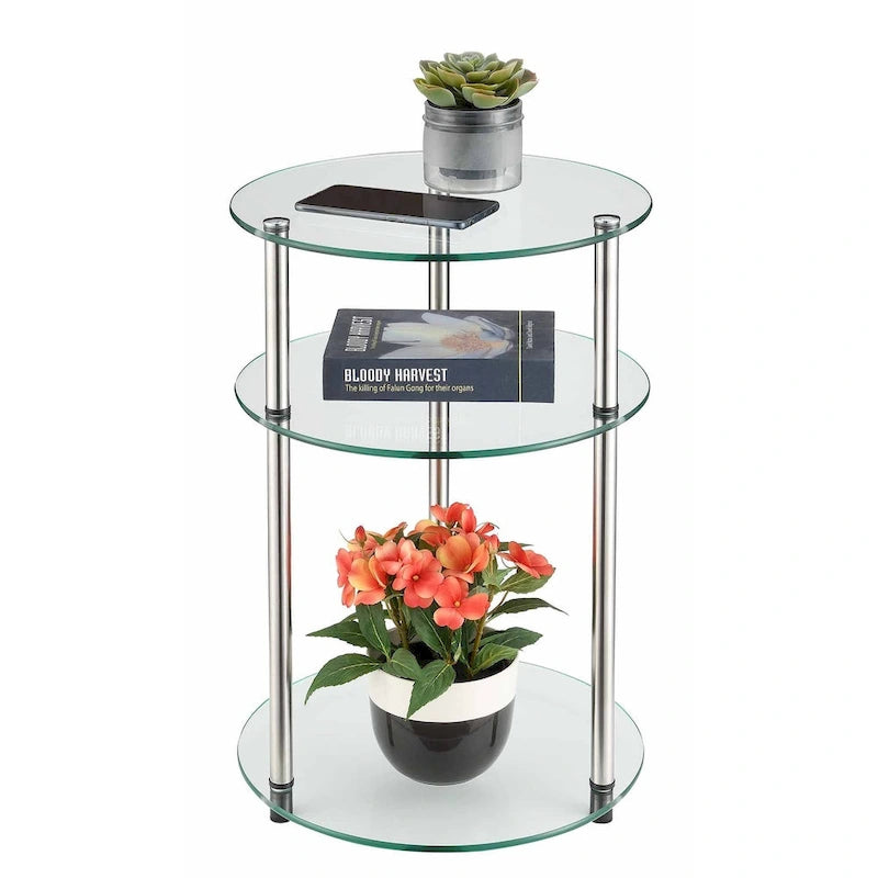 Classic Three-Tiered Glass Round Table