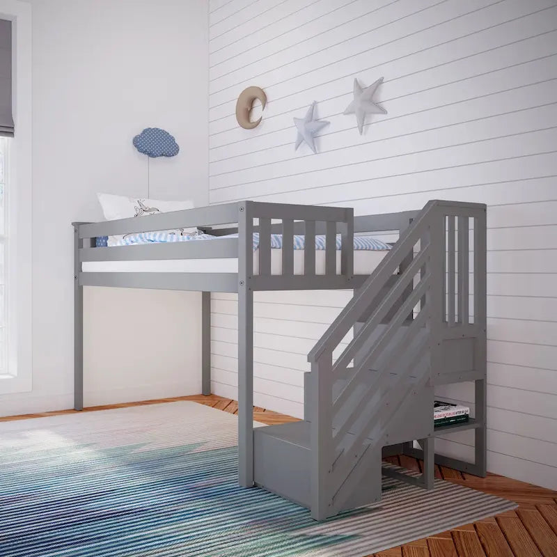 Max and Lily Twin Size Low Loft with Stairs